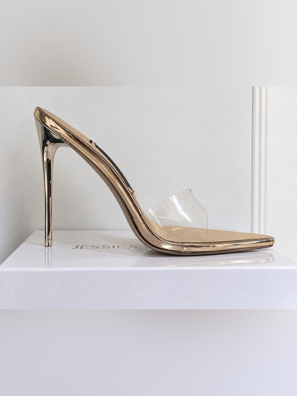 Jessica Rich Macy Mule Gold Clear PVC Heels Size 40 (US 8/8.5)